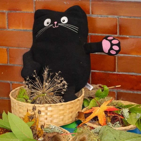 jerrie cat plush sitting next to outdoors materials and leaves.jpg