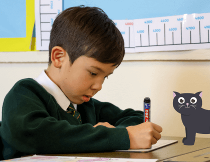 A boy sitting doing his work
