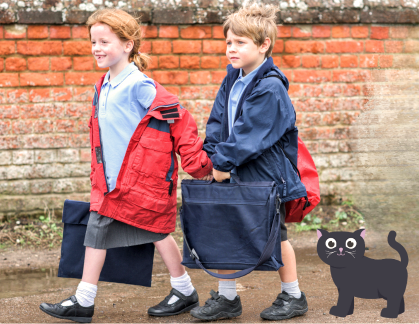 Two children walking to school together