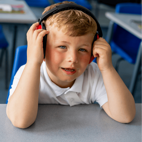 Boy with headphones on