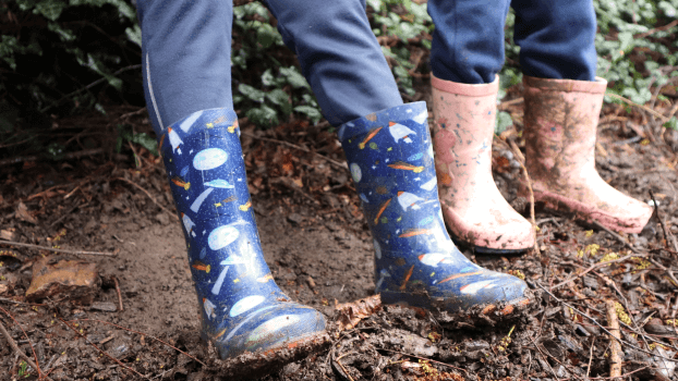 Close up of welly boots