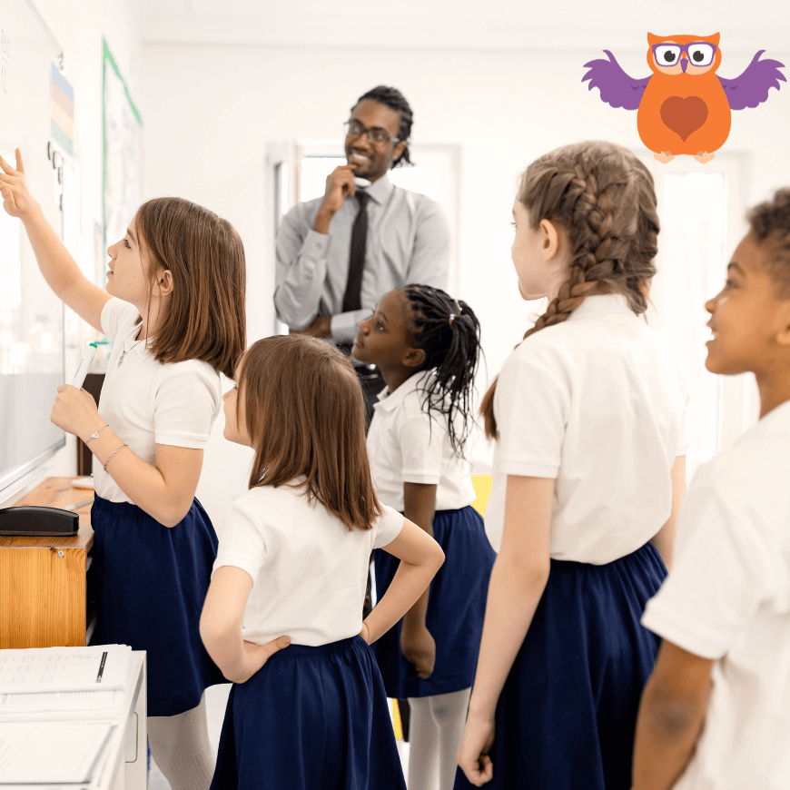 Children working around a whiteboard in a lesson