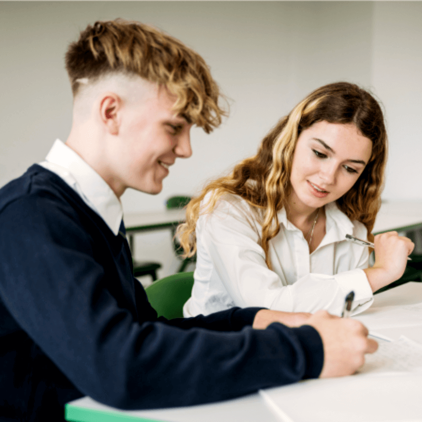Two secondary pupils working together
